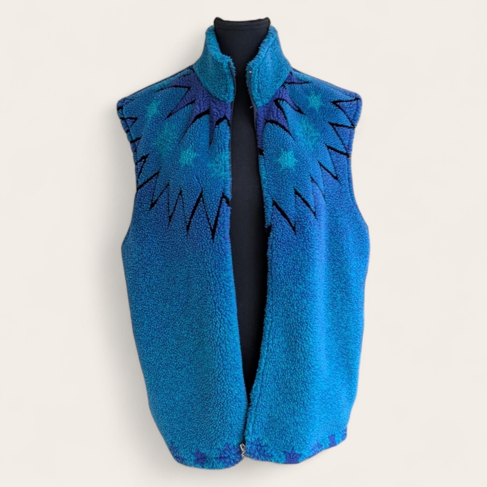 Blue Ombre Sunburst Fleece Vest 90s - M.I.C. Made In Canada - Star Celestial